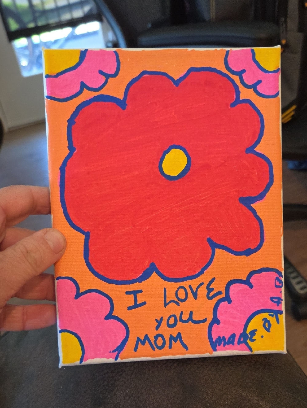 Handmade 'I Love You Mom' Floral Canvas Art - Orange, Red, Pink